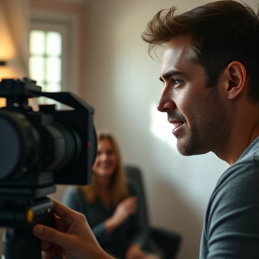 Actor performing in front of a camera during an on-camera acting class.