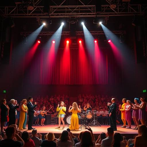 Performers on stage during a musical theatre production.